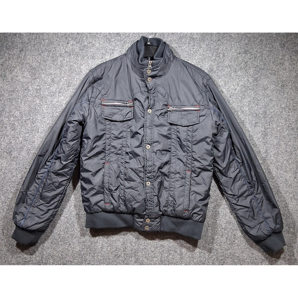 Colin's Mens Navy Blue Quilted Nylon Bomber Jacket Mock Neck Size S 58126‎